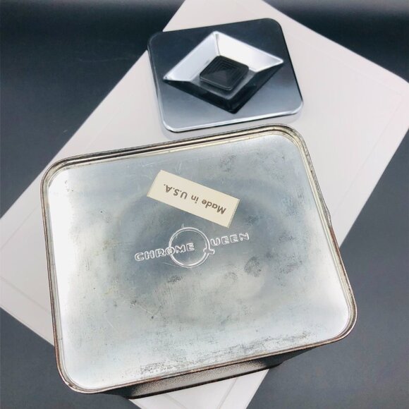 Vintage CHROME QUEEN Rectangular Faux Wood FLOUR Tin Canister Container - Picture 8 of 12